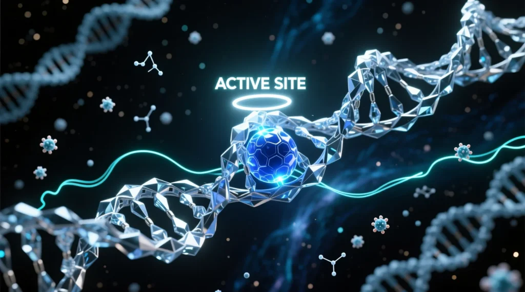 A 3D molecular model of the novel OpenCRISPR-1 gene-editing protein, designed entirely by artificial intelligence.
